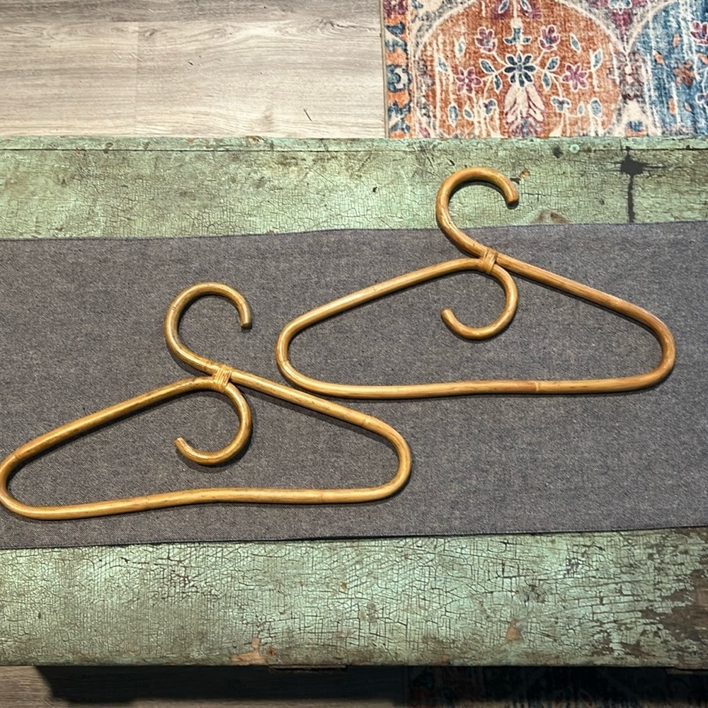 VTG MCM Bamboo Coat Clothes Hangers Lot Of 2 Wood Rattan